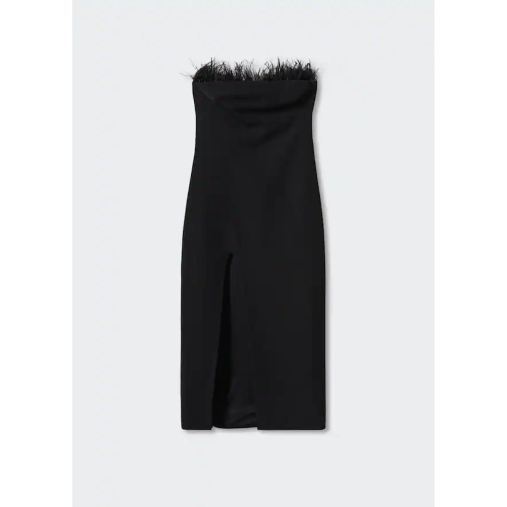 NWT Mango Black Feather Dress Midi- size 2 - Picture 7 of 9
